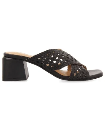 Sandale de piele cu barete impletite Clarcona, Negru