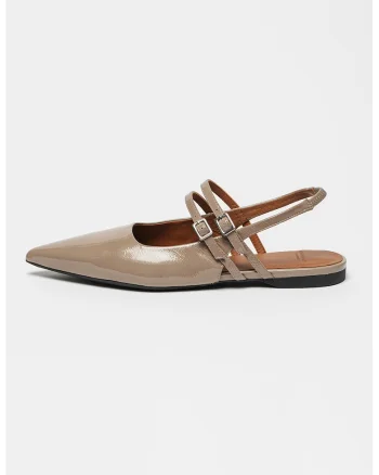 Pantofi slingback din piele lacuita Hermine, Maro taupe