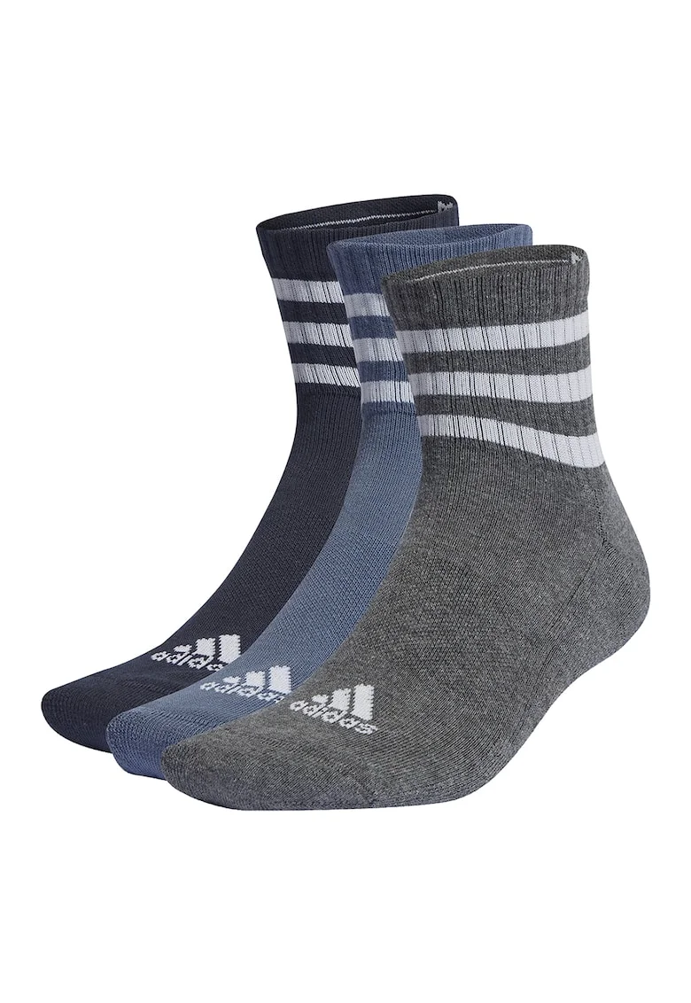 Set de sosete scurte unisex in dungi - 3 perechi, Gri inchis melange/Bleumarin