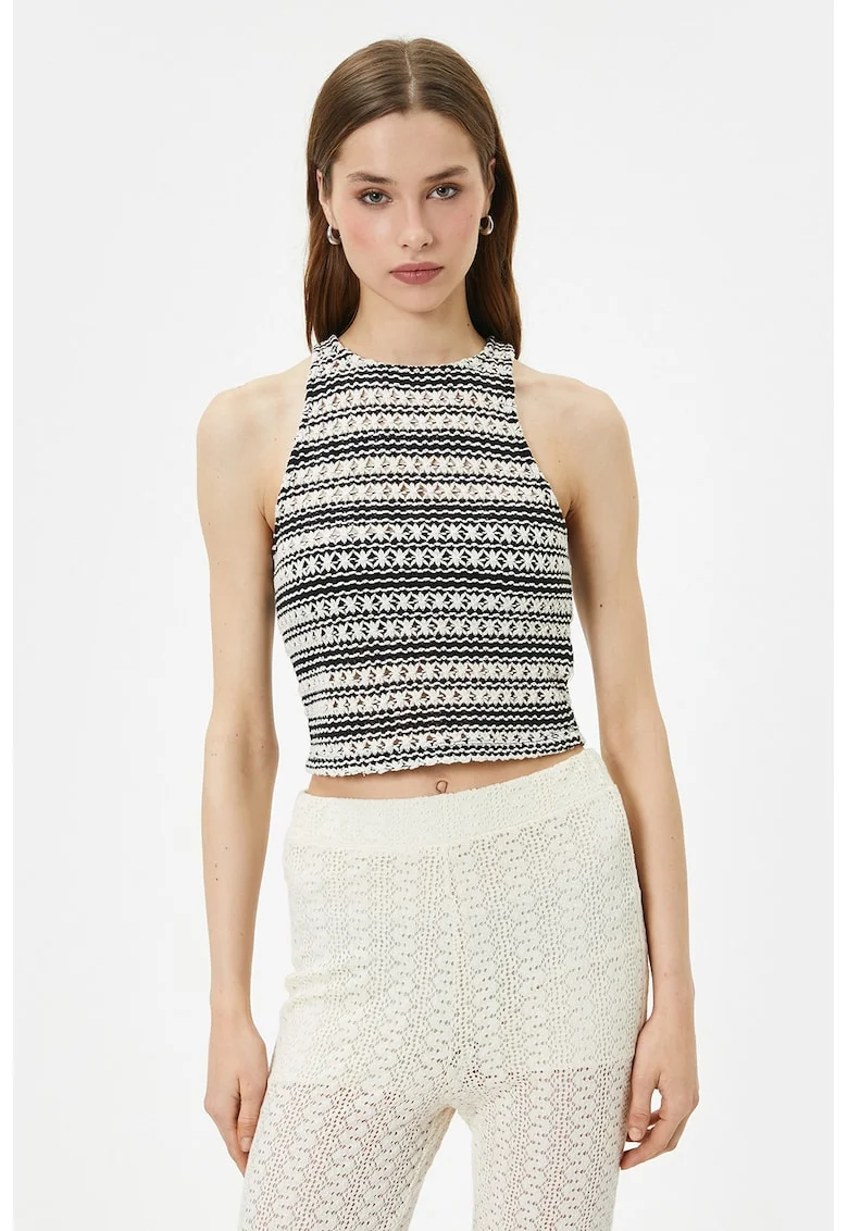 Bluza fara maneci cu decupaj pe spate, Alb/Negru