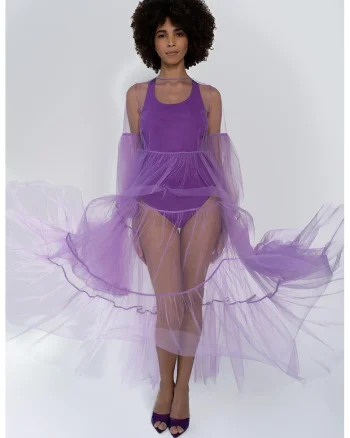Rochie maxi din tul transparent Alena, Ametist