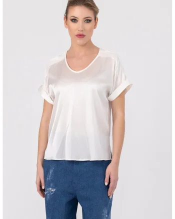Tricou din amestec de matase Ava, Alb optic