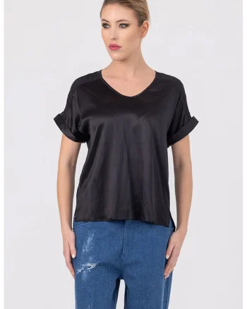 Tricou din amestec de matase Ava, Negru