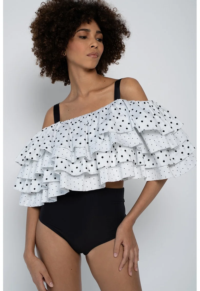 Bluza crop cu volane, Alb optic