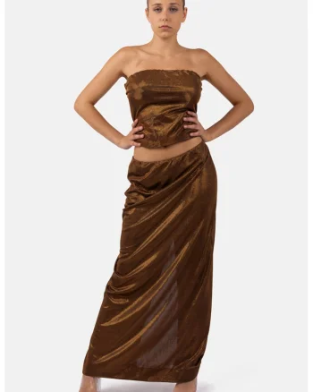 Fusta maxi stralucitoare Heda, Bronz