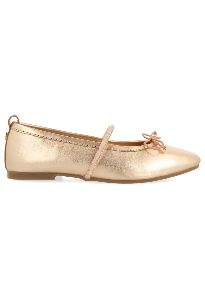 Balerini de piele cu barete elastice, Auriu rose