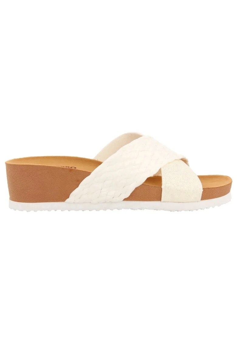 Papuci wedge de piele ecologica, Alb