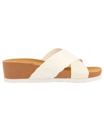 Papuci wedge de piele ecologica, Alb