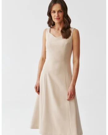 Rochie midi evazata, Crem