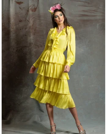 Rochie midi stratificata Soleil, Galben