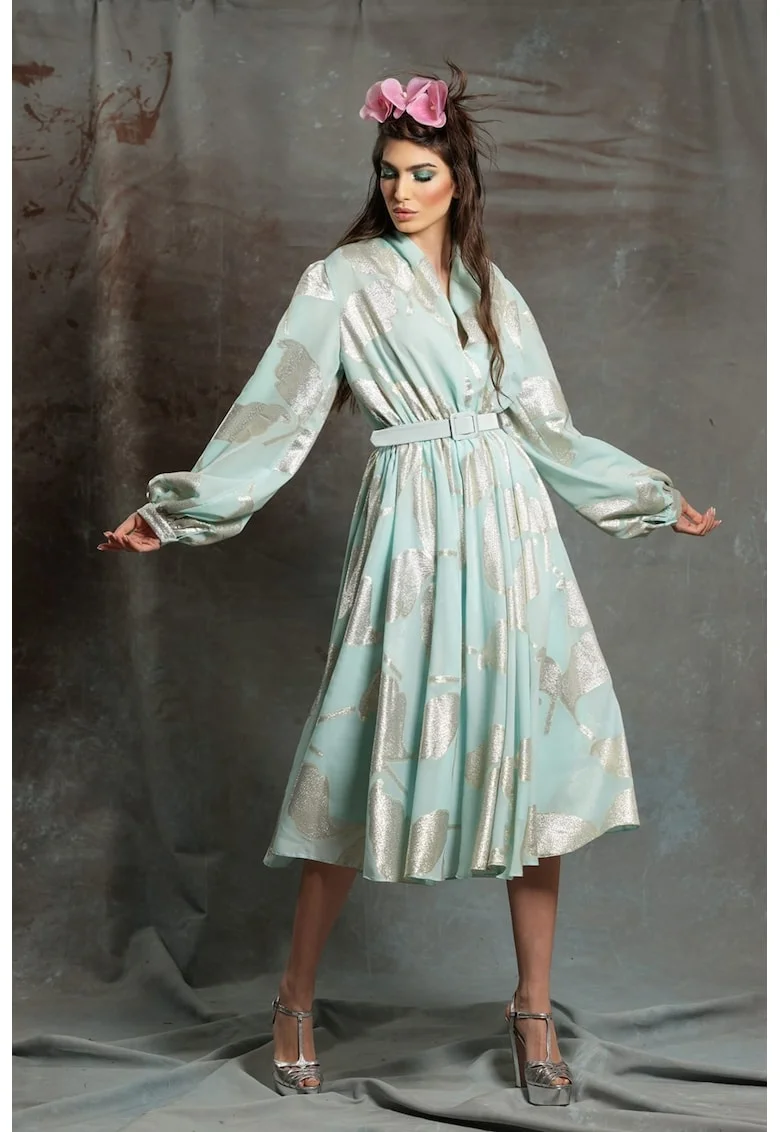 Rochie cu maneci lungi si model Sanziana, Verde