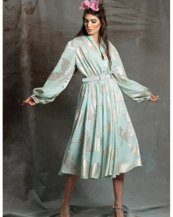 Rochie cu maneci lungi si model Sanziana, Verde