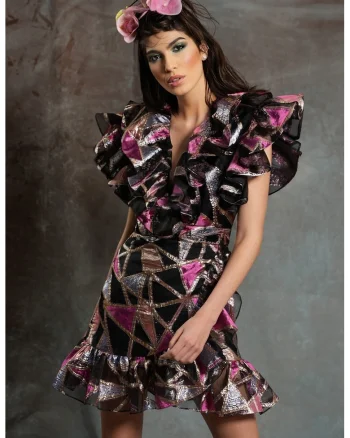 Rochie fara maneci cu volane Tago, Negru