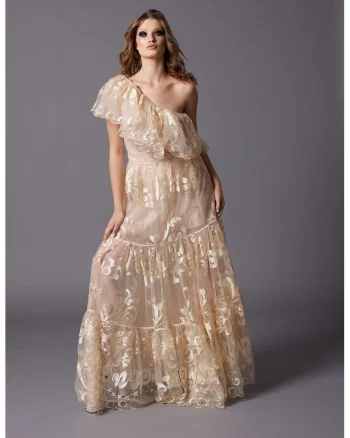 Rochie evazata cu slit lateral Alfabeta, Bej