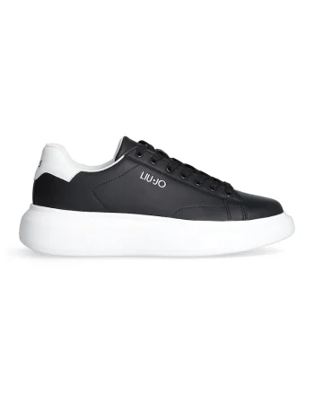 Pantofi sport de piele cu logo, Alb/Negru