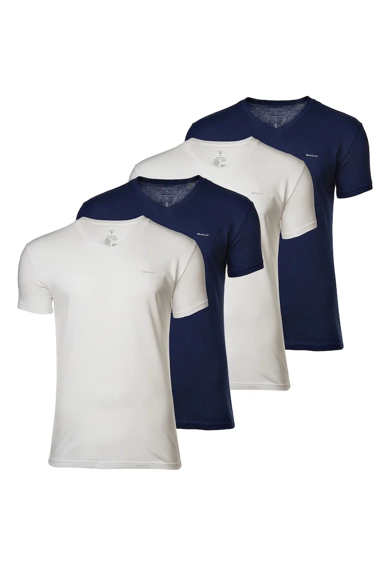 Set de tricouri de bumbac cu decolteu in V - 4 piese, Alb/Bleumarin