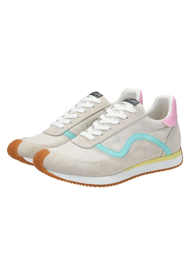 Pantofi sport de piele intoarsa cu garnituri textile 26673, Bej/Roz/Albastru