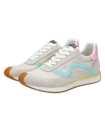 Pantofi sport de piele intoarsa cu garnituri textile 26673, Bej/Roz/Albastru