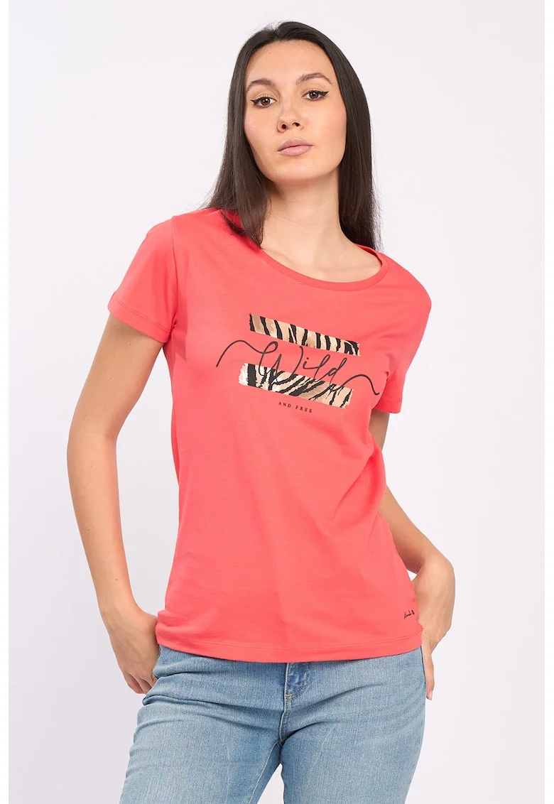 Tricou cu imprimeu text, Coral