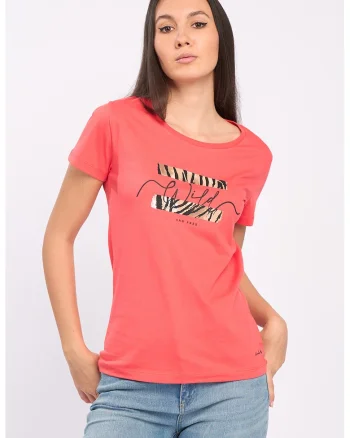 Tricou cu imprimeu text, Coral