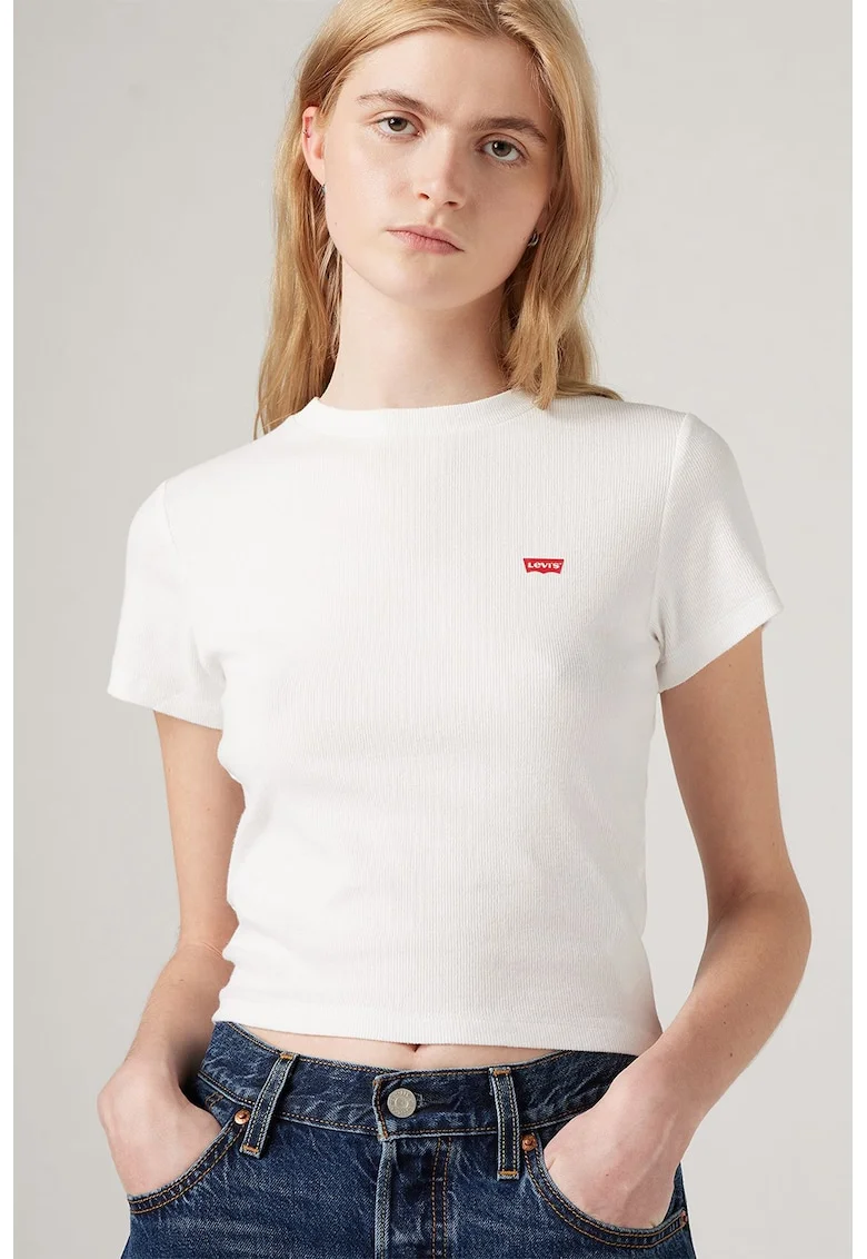 Tricou slim fit Essential, Alb