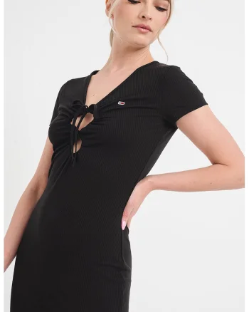 Rochie cambrata cu decupaje, Negru