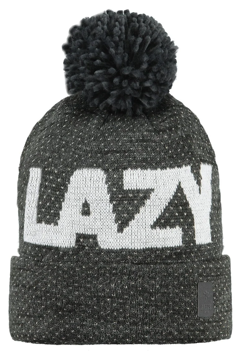 Caciula din amestec de lana cu ciucure si model text Lazy 17321, Gri inchis