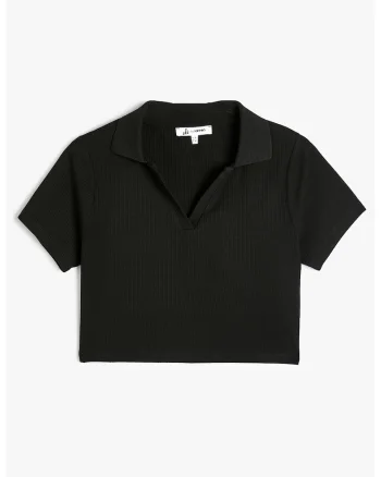 Tricou crop cu aspect striat, Negru