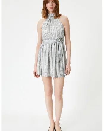 Rochie mini cu model si decolteu american, Gri deschis/Alb murdar