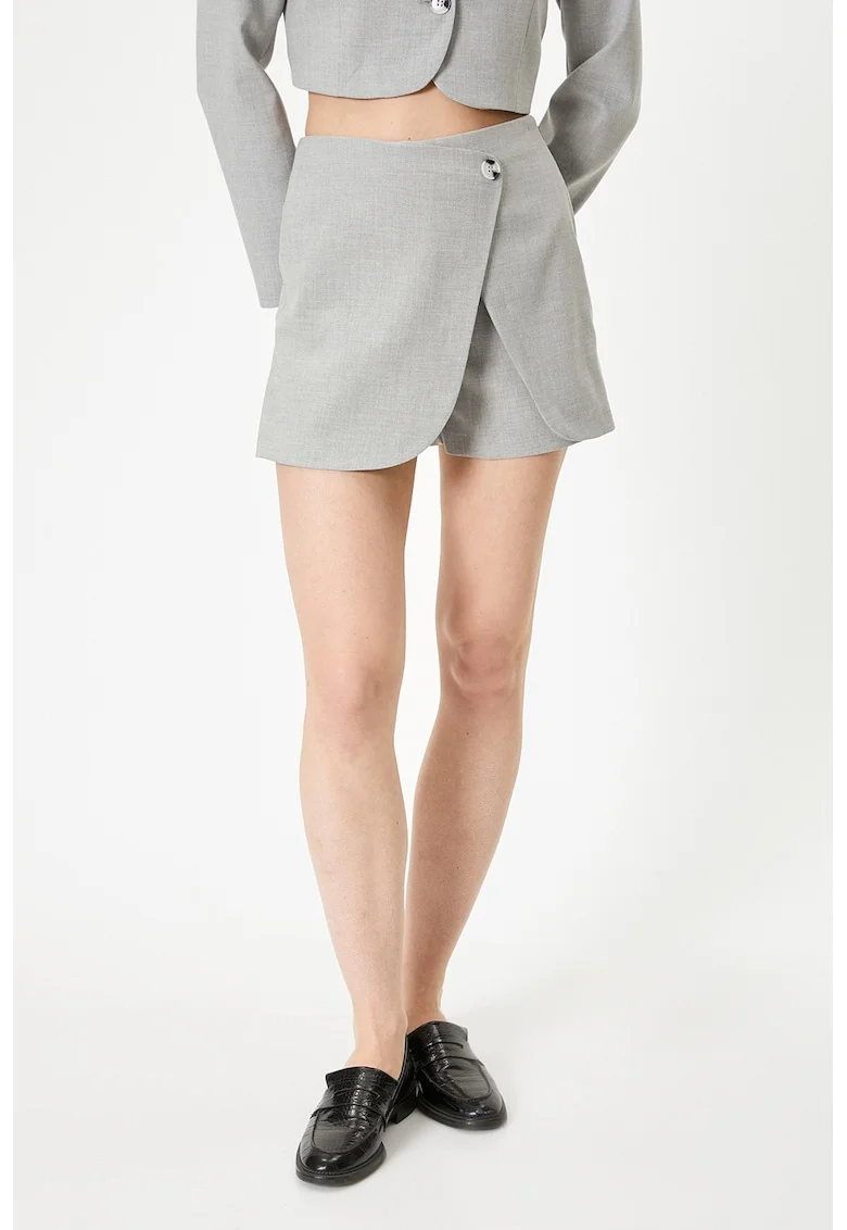 Fusta-pantalon uni cu talie inalta, Gri melange
