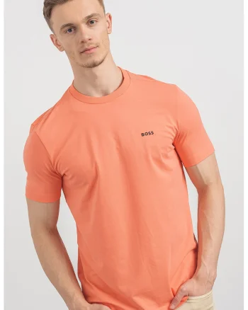 Tricou cu logo discret si decolteu la baza gatului, Rosu/Coral
