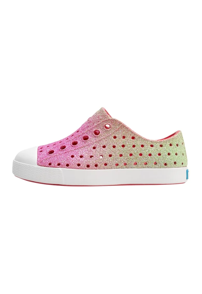 Tenisi flatform cu aspect stralucitor, Verde pal/Roz