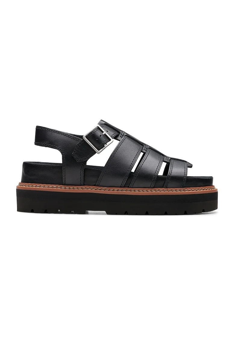 Sandale flatform de piele, Negru