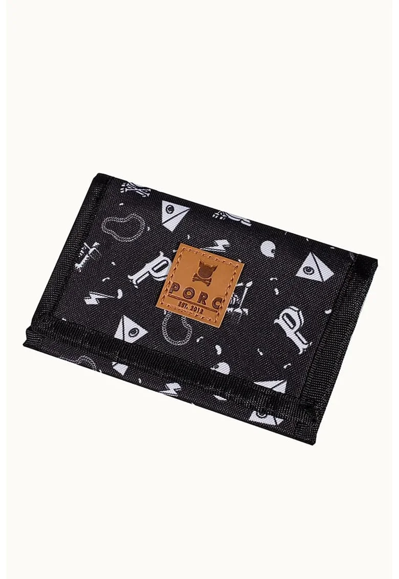 Portofel unisex pliabil cu model grafic, Alb/Negru