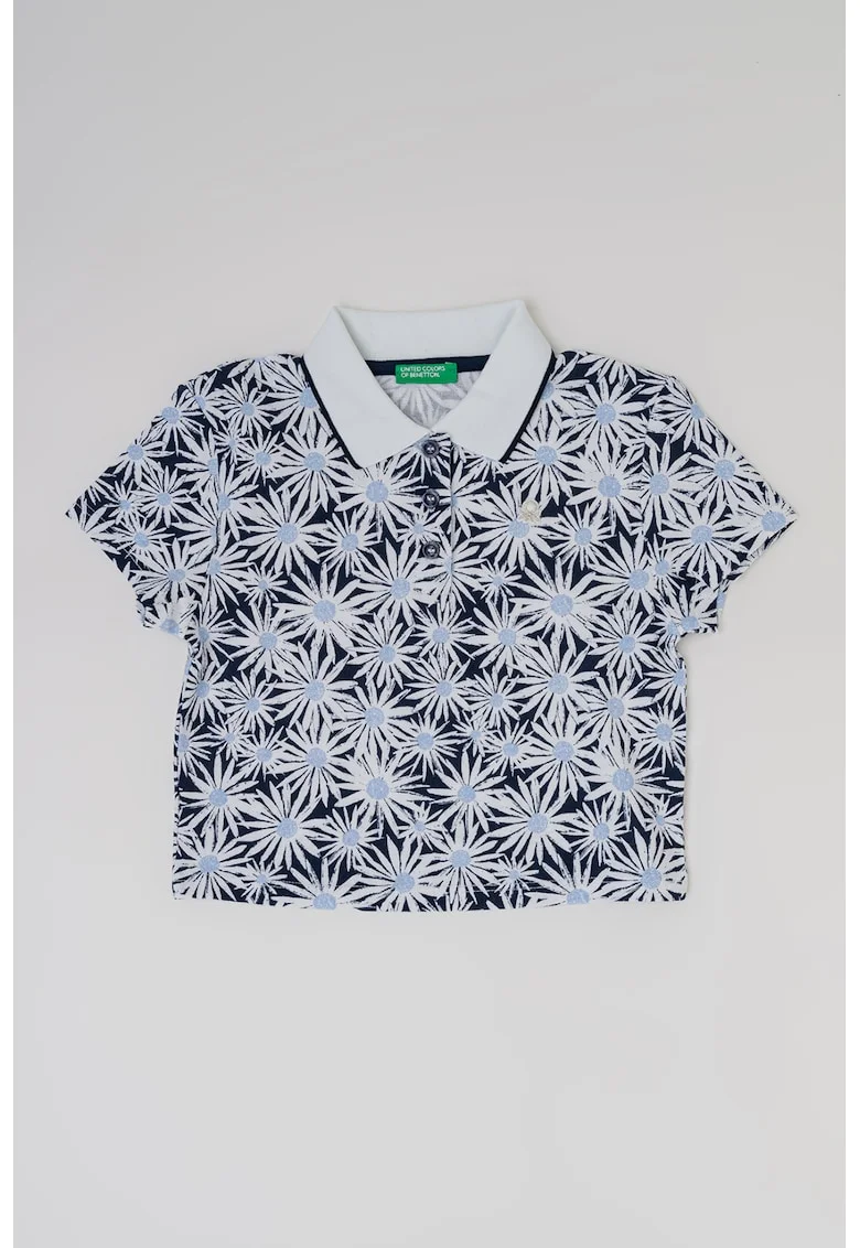Tricou polo cu imprimeu grafic, Alb/Bleumarin