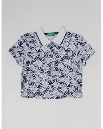 Tricou polo cu imprimeu grafic, Alb/Bleumarin