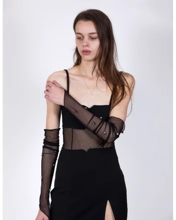 Manusi din tul decorate, Negru