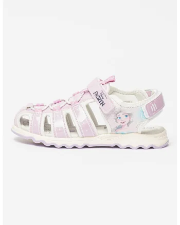 Sandale cu inchidere velcro si model, Alb/Lila