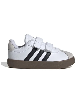 Pantofi sport VL Court de piele ecologica si piele intoarsa cu velcro, Negru/Maro nisip/Alb optic