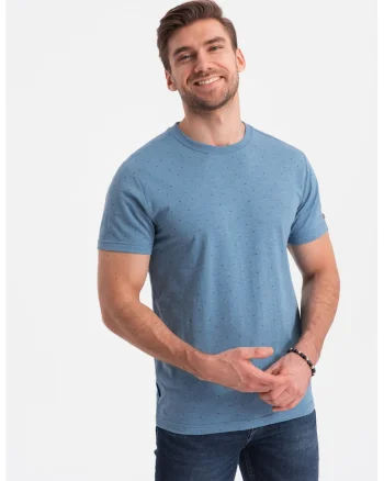 Tricou din amestec de bumbac cu decolteu la baza gatului, Albastru prafuit