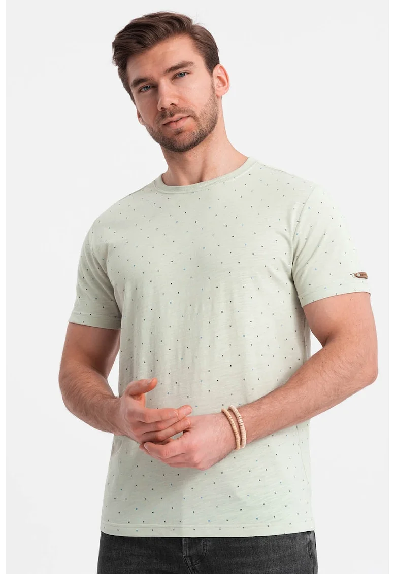 Tricou din amestec de bumbac cu decolteu la baza gatului, Verde pal