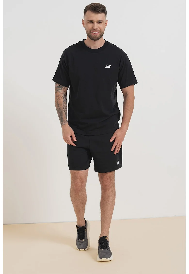Tricou relaxed fit cu decolteu la baza gatului, Negru