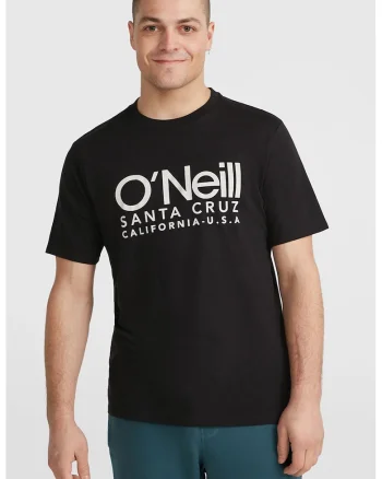 Tricou de bumbac cu decolteu la baza gatului si imprimeu logo, Negru