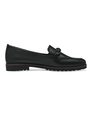 Pantofi loafer din piele cu bareta cu aspect impletit, Negru