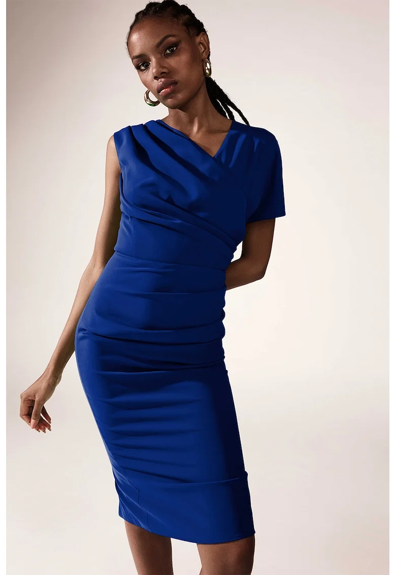 Rochie midi cu model drapat Chance, Albastru inchis