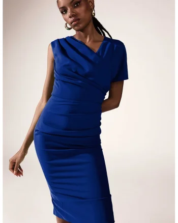 Rochie midi cu model drapat Chance, Albastru inchis