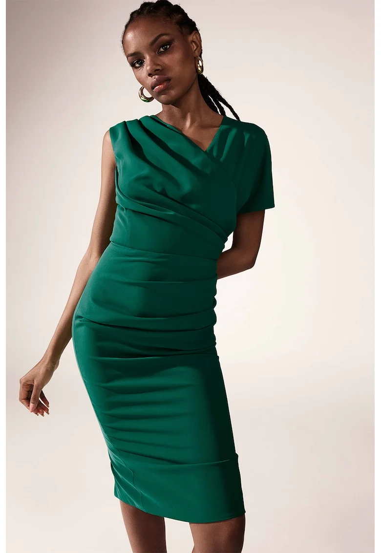 Rochie midi cu model drapat Chance, Verde inchis