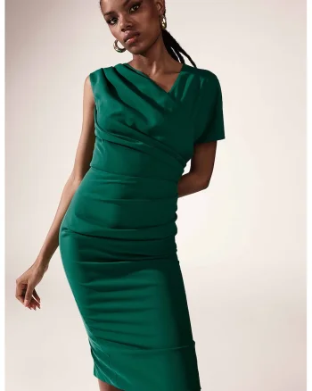 Rochie midi cu model drapat Chance, Verde inchis