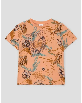 Tricou de bumbac cu imprimeu tropical, Portocaliu pal