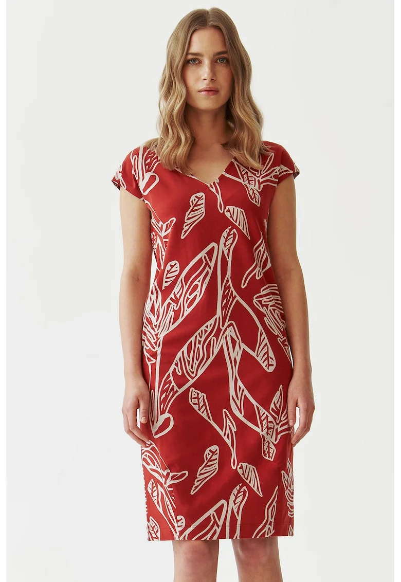 Rochie cu decolteu in V, Rosu/Alb